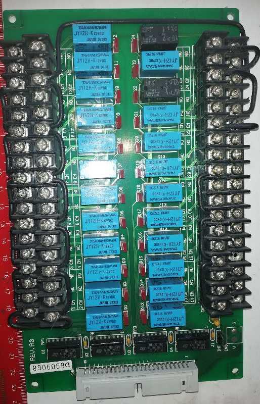 není skladem - deska na rozebrání, 22 x relé TAKAMISAWA JY12H-K 12Vdc + 2x OMRON G5V-2, svorkovnice