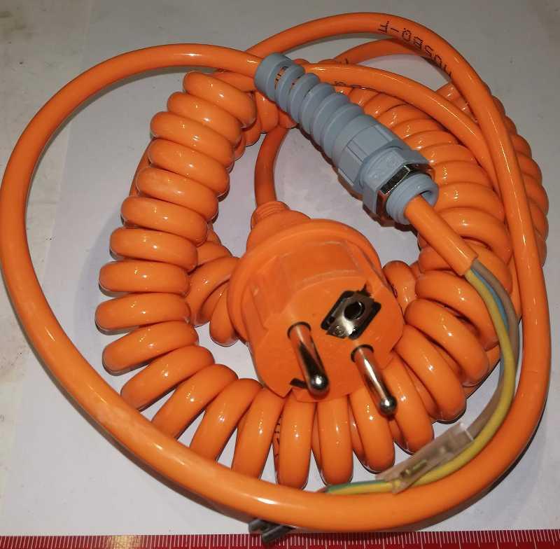 síťový kabel oranžový, spirálový, po natažení 4m, H05BQ-F