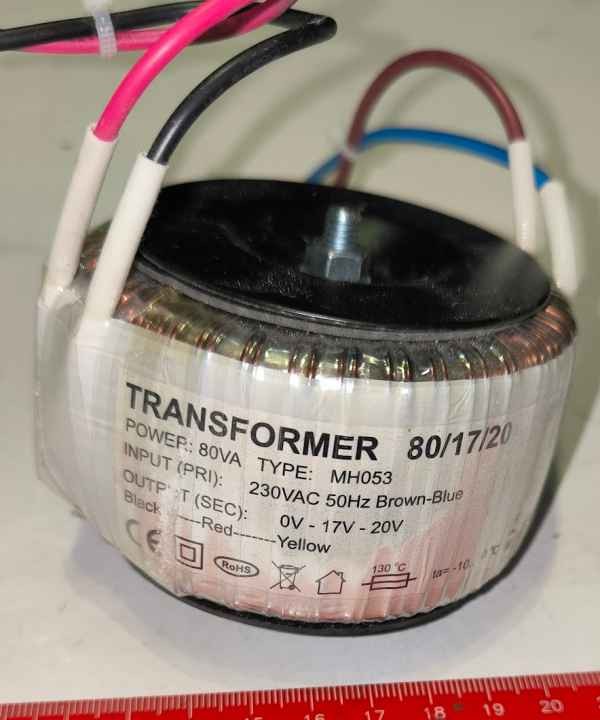 toroidní transformátor 80VA,  230V/0-17V -20V, PULSAR, z nějakého zdroje, použitý, nutno otestovat